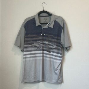 Oakley Gray and Blue Men's Polo Shirt